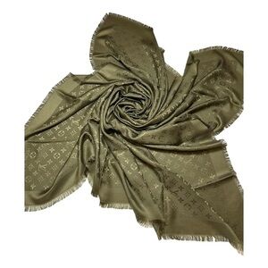 Louis Vuitton Monogram Silk Shawl – Olive Green | Excellent Condition w/ Box